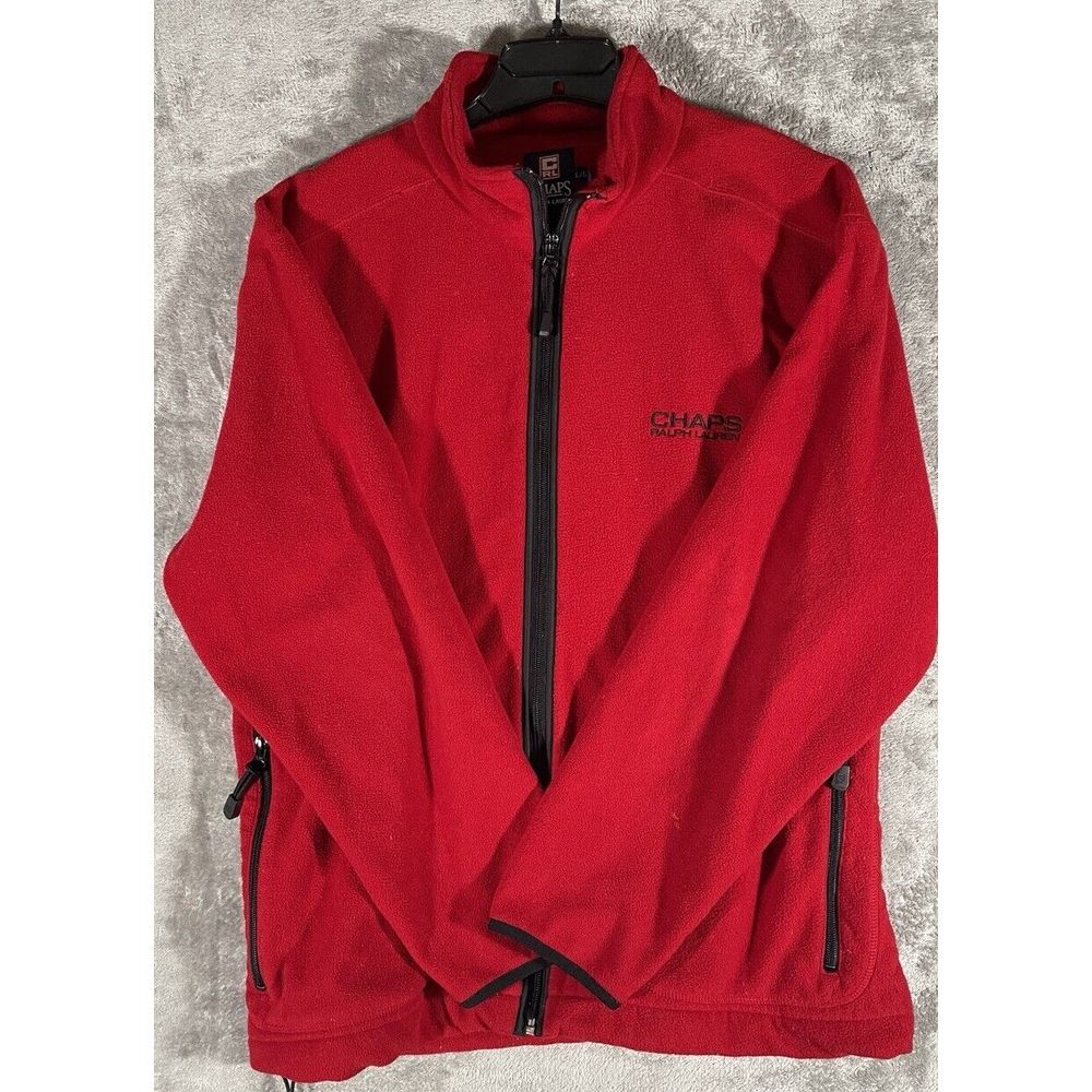 VTG Chaps Ralph Lauren‎ Jacket Red Fleece Full Zip Pocket Logo Mens L